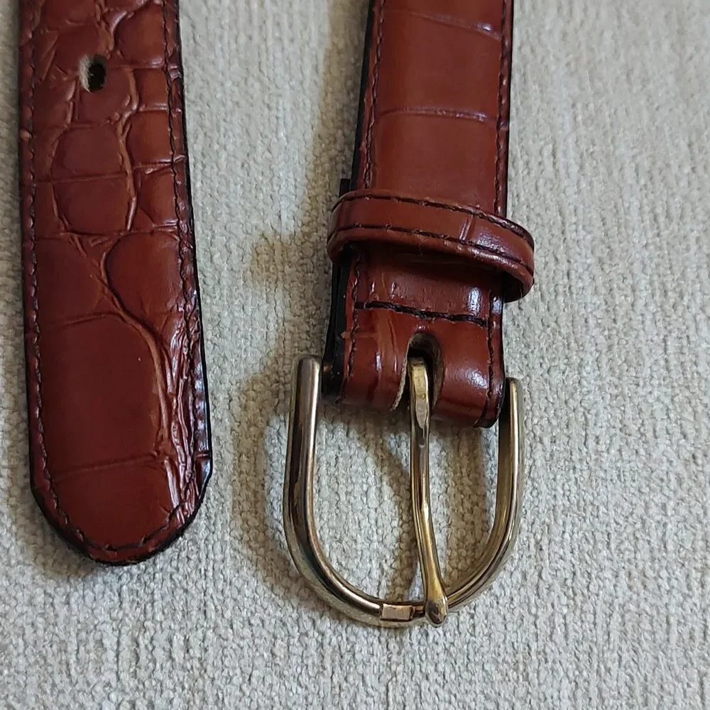 Gator Cowhide Brown Leather Belt Gold Buckle Size 32